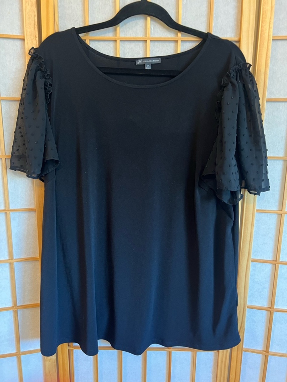 Adrianna Papell 2X Black Swiss Dot Sheer Sleeve Blouse Top Plus Size